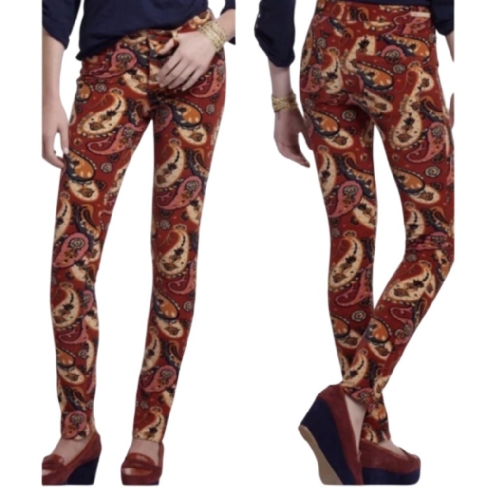 Pilcro and the Letterpress Anthropologie Paisley Straight Leg Corduroy Jeans
